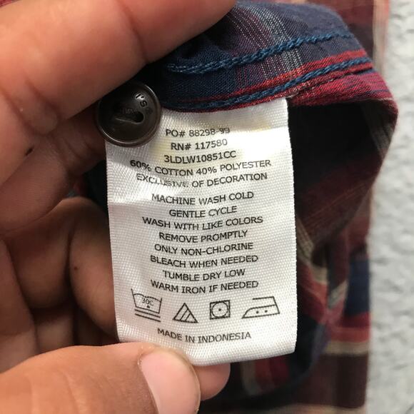 Levis Strauss & Co. Button Up Shirt Mens Large L Pockets Plaid Maroon Red Blue - Picture 7 of 10